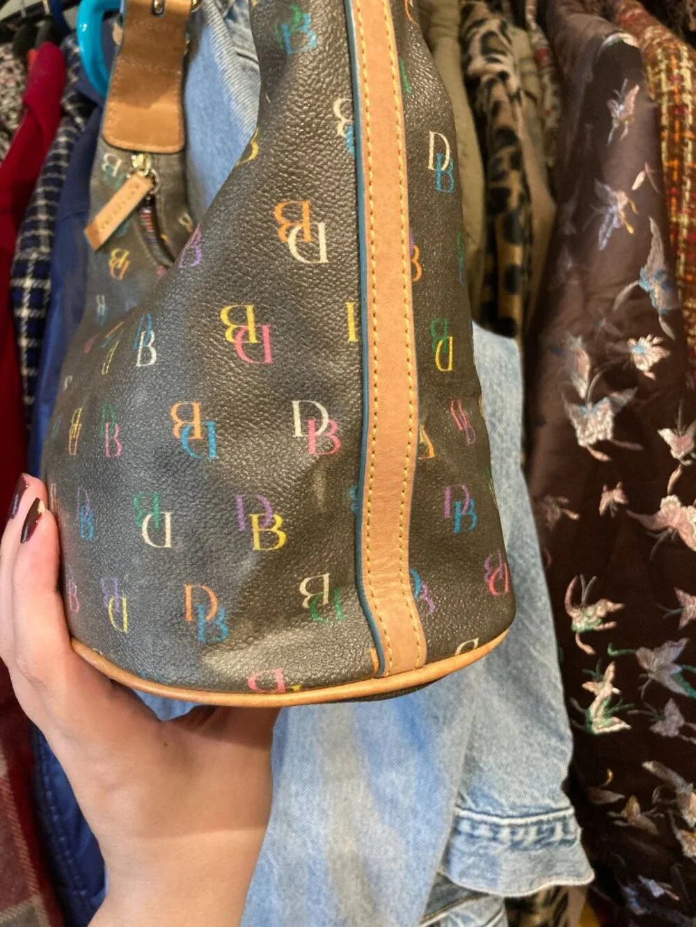 Vintage Y2K Dooney & Bourke Black Rainbow Monogram DB Logo Hobo Shoulder Bag